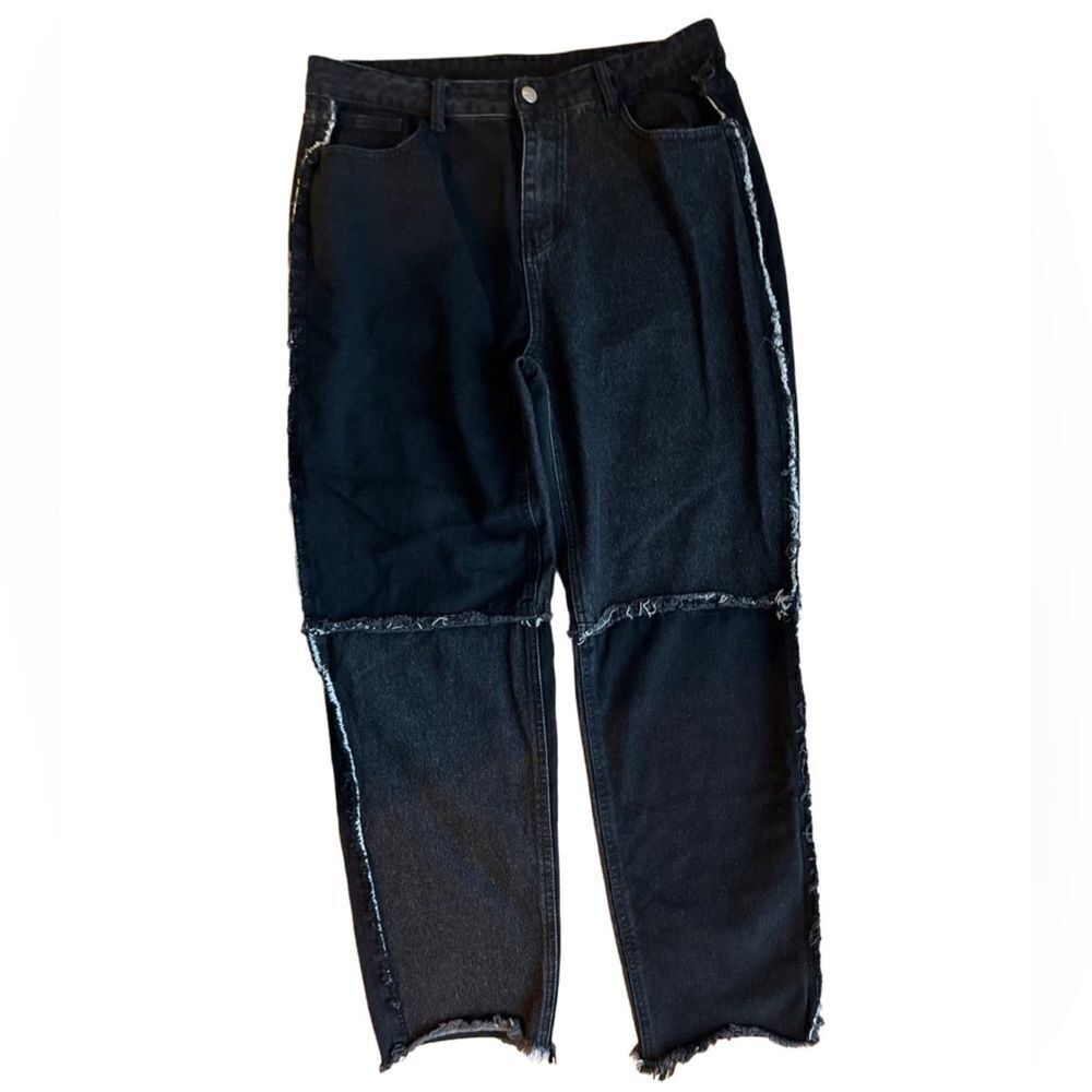 XL Shein black and gray patchwork high wise wide leg jeans